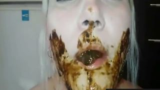 Blonde teen puked after eating poop