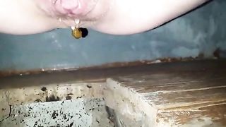 Creampied babe shitting slowly