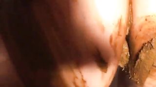Skinny babe smears shit on big ass