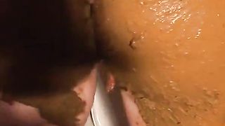 Skinny babe smears shit on big ass