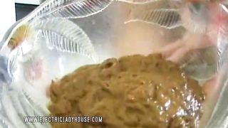 Hairy babe plays with her own shit