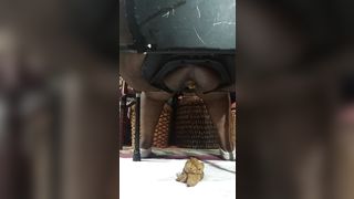 Black babe shits from homemade toilet