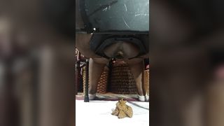 Black babe shits from homemade toilet