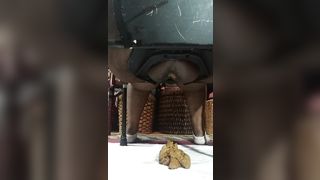 Black babe shits from homemade toilet