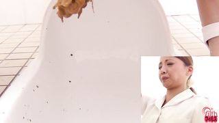 Constipated japanese girl slowly