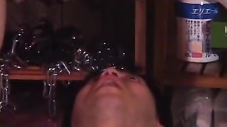 Hot redhead with best friend shits on slave