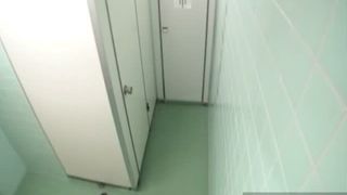 Dark haired asian teen shitting