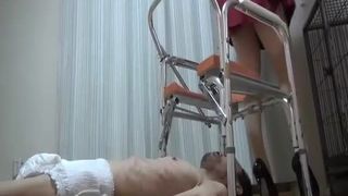 Two girls feed slave by turn