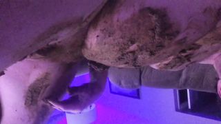 Fully black male slave has to rub shit on himself on WebCam