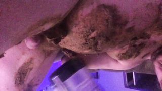 Fully black male slave has to rub shit on himself on WebCam