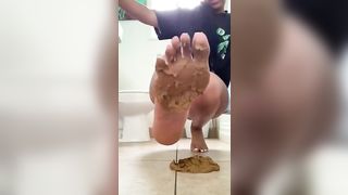Ebony girl steps in pile of poop