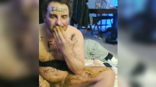 Pig scat slave eats shit with panties on webcam