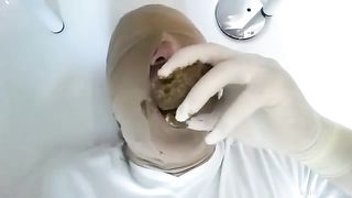 Feeding slave with shit forcing to eat it