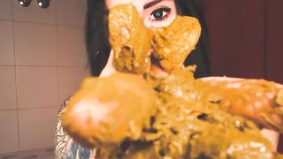 Russian teen smears shit