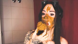 Russian teen smears shit