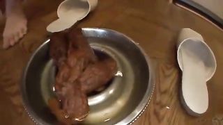 Big turd in metallic bowl