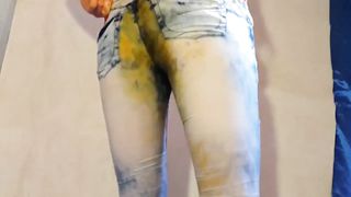 Filled blue jeans with poop