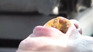 Brown haired babe shits on slave