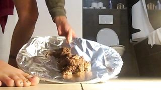 Fit girl shits on white plate