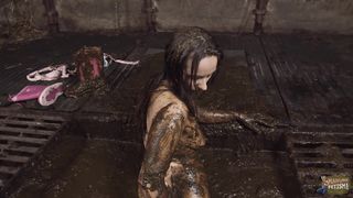 Girl bathing in cowshit
