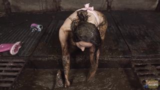 Girl masturbates in cowshit