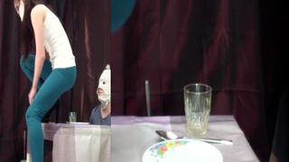 Masked teen forces boyfriend to eat shit