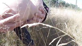 Spying on his wife while shitting outdoor