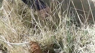 Spying on his wife while shitting outdoor