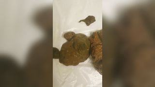 Curvy ebony shits over toilet