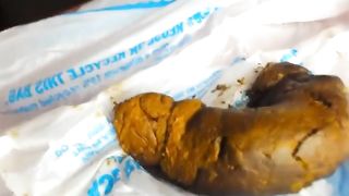 Hairy babe dropped a heavy turd