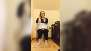 Nerdy blonde shitting