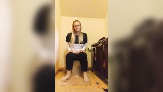 Nerdy blonde shitting