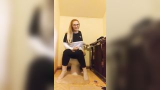 Nerdy blonde shitting