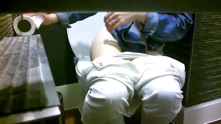 Spying on his sexy wife pooping