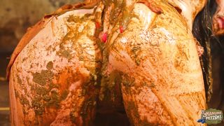 Betty masturbates and squirts in cowshit