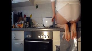Hot teen shitting on kitchen counter