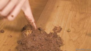 Blonde beauty smears shit on perfect body