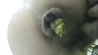 Close up of japanese girl pooping