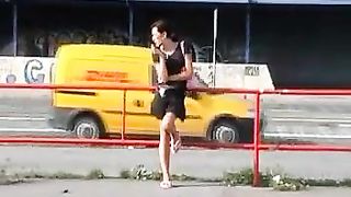 Mess in panties in public