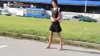 Mess in panties in public