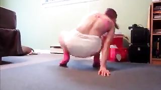 Busty babe shits in diapers