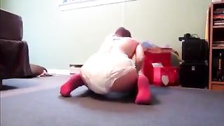 Busty babe shits in diapers