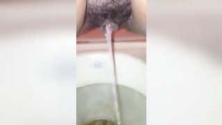 Hairy wife shitting and peeing