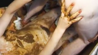 Mature couple smear a lot of poop