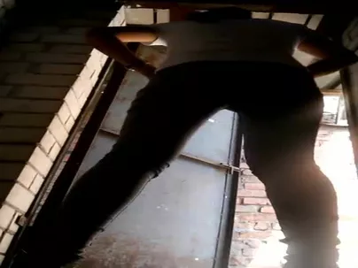 Brunette wife shits in the barn