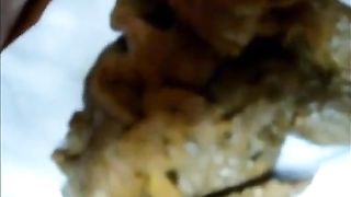 College brunette shits on white napkin