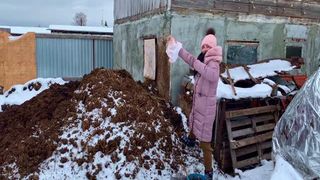 Russian beauty play with a bucket of cowshit and masturbates