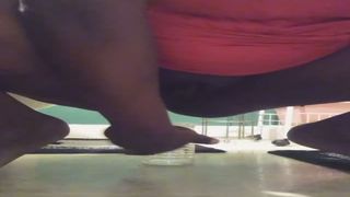 Ebony mommy shitting in a glass