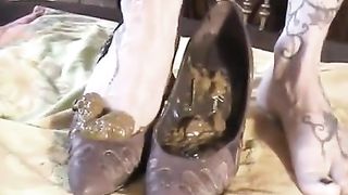 Wearing high heels with poop