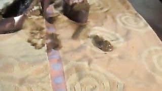 Wearing high heels with poop